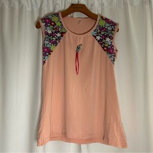 Night angel size XL pink flower design multi color tank top 100% cotton